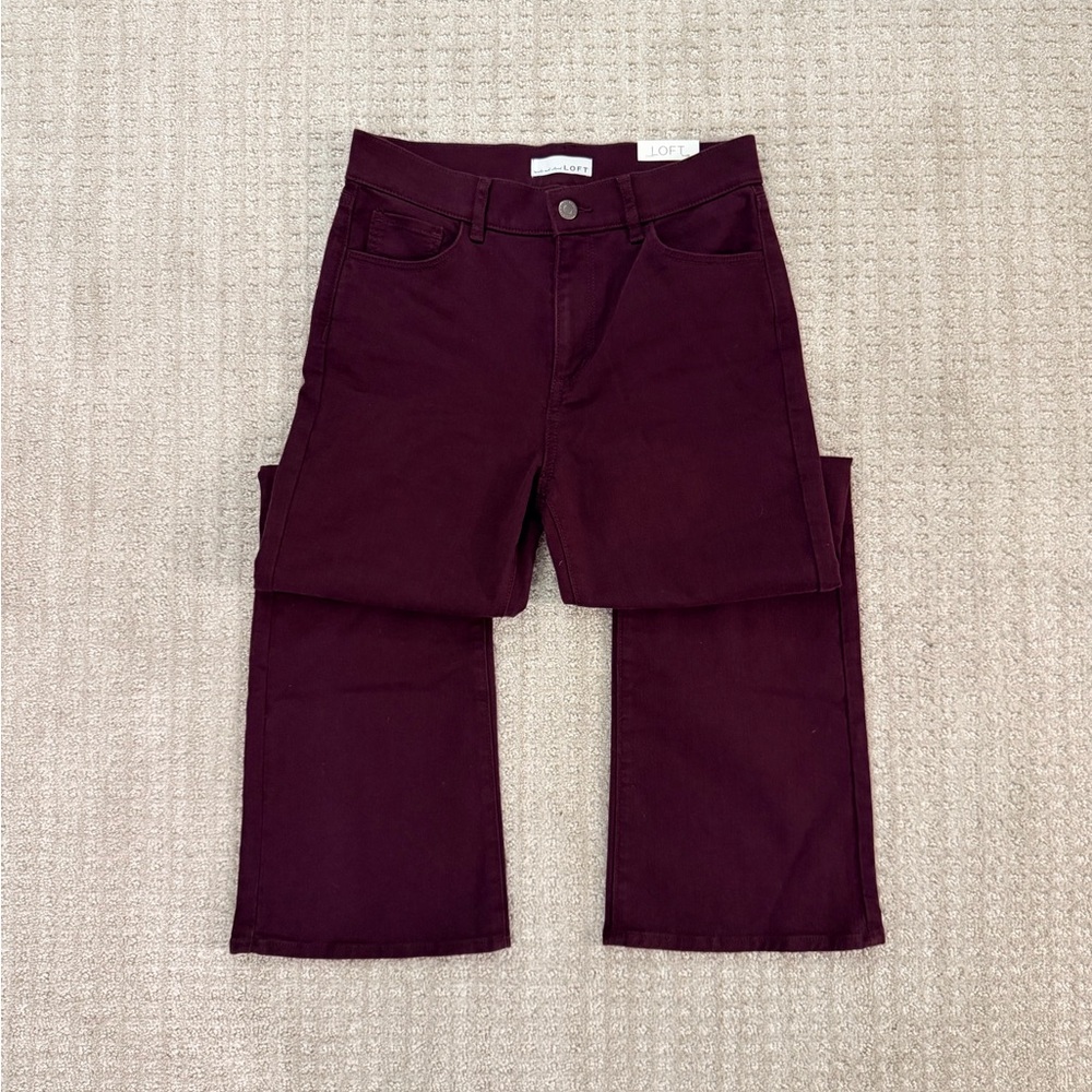 Loft High Rise Relaxed Flare Pants - Bold Plum (Burgundy), Size 27P